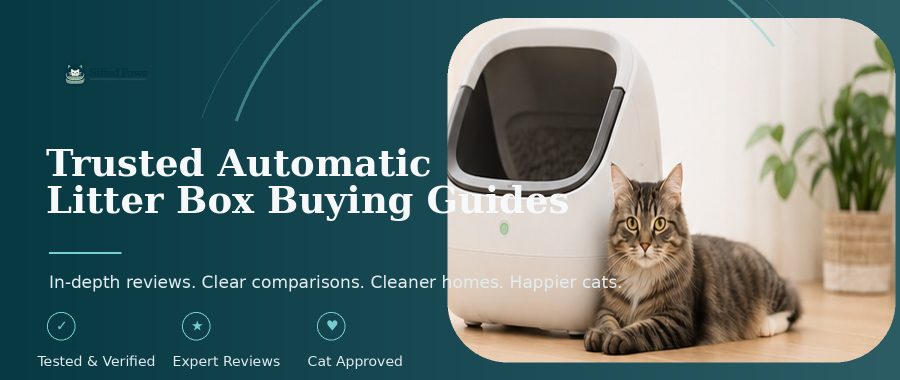 Sifted Paws trusted automatic litter box buying guides banner